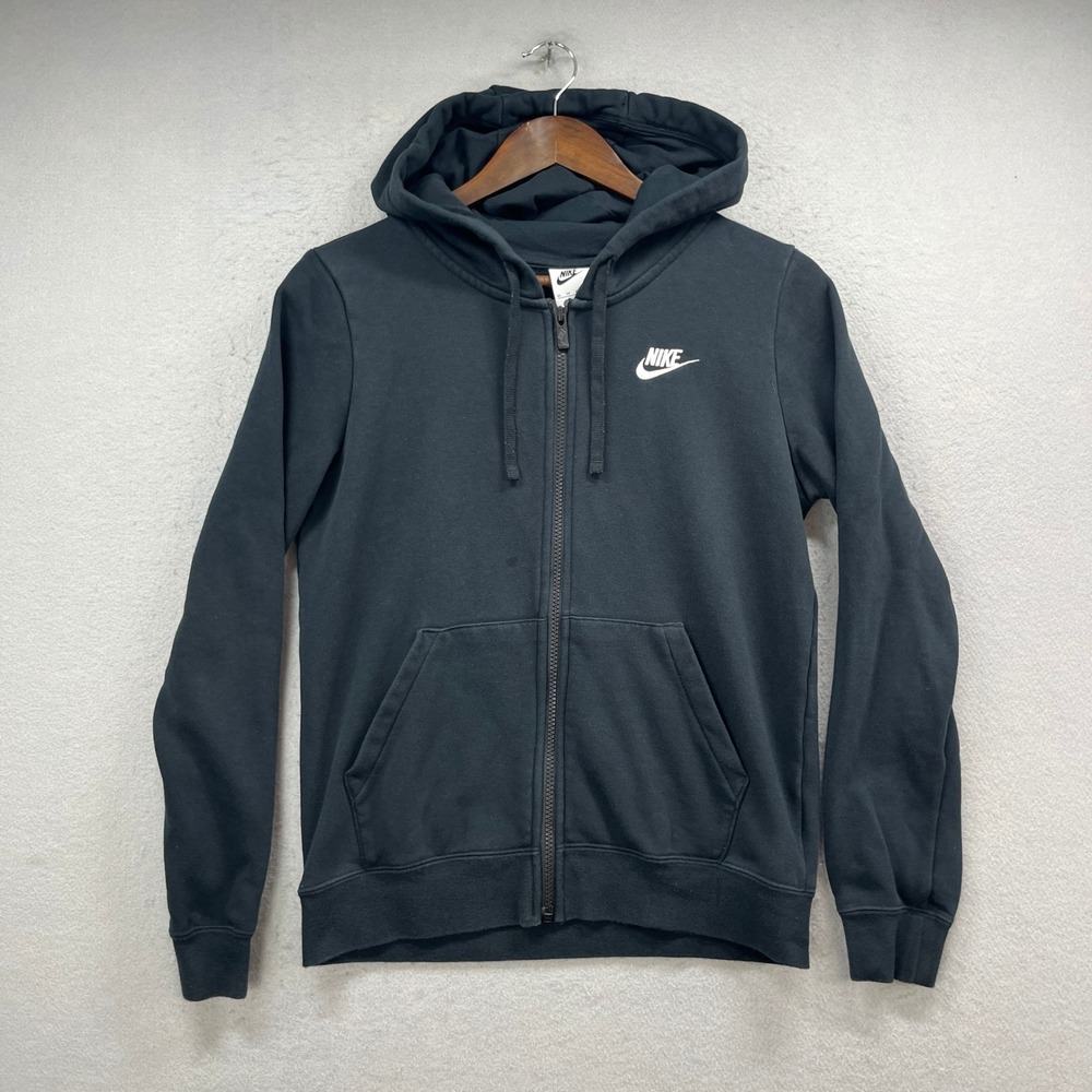Nike Hoodie Women XS Black Full Zip Club Fleece Jacket Hood Long Sleeve Athletic